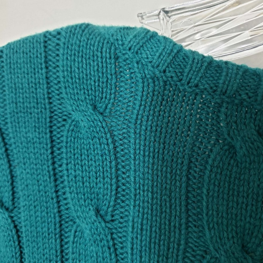 Chaps Women's Emerald Green V Neck Long Sleeve Cable Knit Top Sweater - Picture 8 of 10